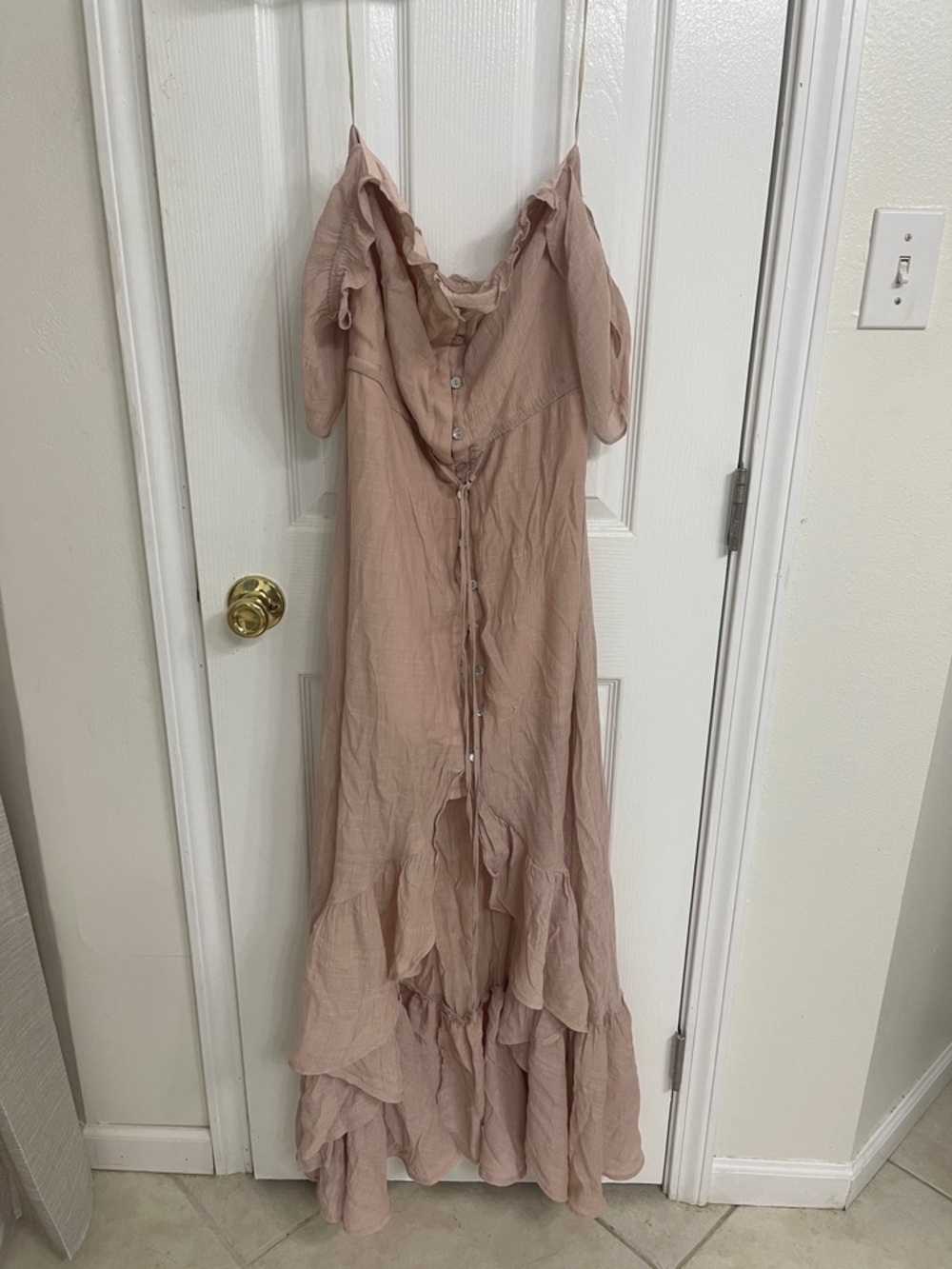 Ruffled Button-Front Maxi Dress in Blush Pink
